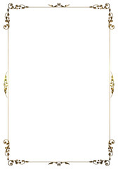 表彰状テンプレート縦位置,オリエンタル柄のフレーム。アンティーク、ビンテージのゴールドメタリック。飾り罫