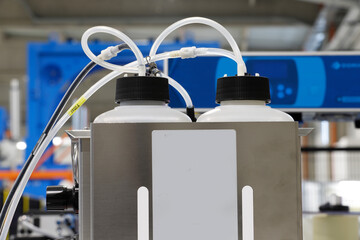 Mecanical equipment. Uninterrupted, electrical voltage. Part on workbench at garage or repair factory station for fix service or maintenance.