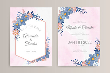 Hand drawn floral wedding invitation template design