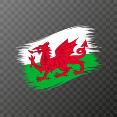 Wales national flag. Grunge brush stroke. Vector illustration on transparent background.