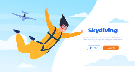 Skydiver. People jump with a parachute from an airplane. Extreme sport. Vector illustration