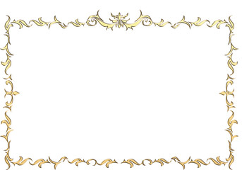 表彰状テンプレート横位置,オリエンタル柄のフレーム。アンティーク、ビンテージのゴールドメタリック。飾り罫