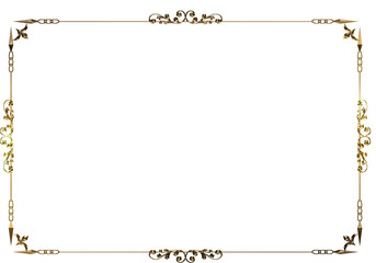表彰状テンプレート横位置,オリエンタル柄のフレーム。アンティーク、ビンテージのゴールドメタリック。飾り罫