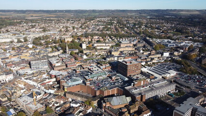 Maidstone Kent UK town centre drone view .