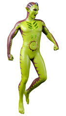 3D Rendering Green Alien on White