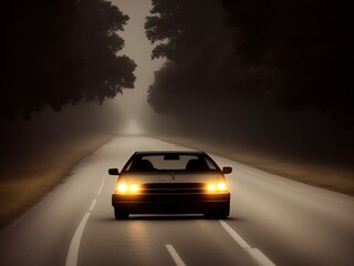Naklejka premium A mysterious car waits on a lonely road.