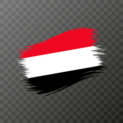 Yemen national flag. Grunge brush stroke. Vector illustration on transparent background.