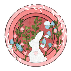 easter bunny with flowers. Paper cut 