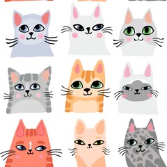 set of cats seamless abstract background pattern cat watercolor paint digital illustration print 