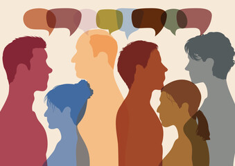 A feeling of confusion. Population of diverse ethnicities. People talking in the crowd and people from different backgrounds. Communication and ideas are shared by many multi-ethnic people. Vector