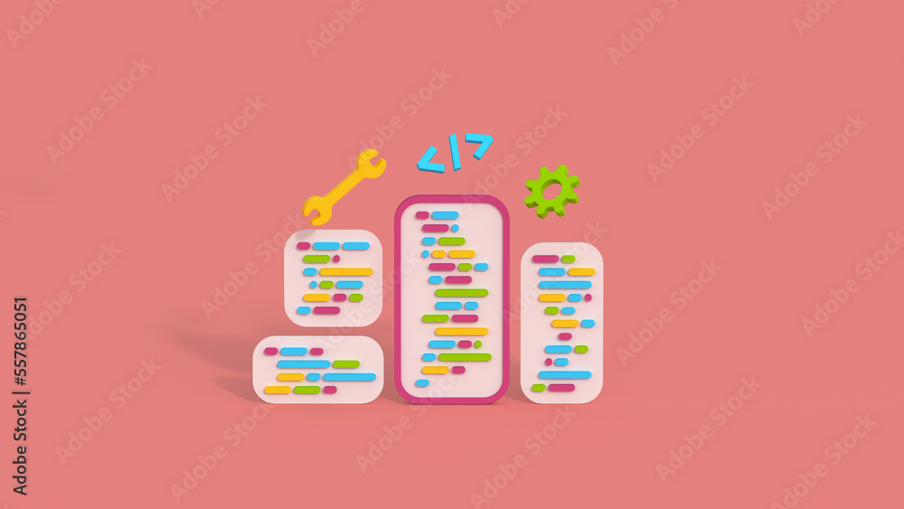 Poster mobile application software and web development concept 3d render illustration