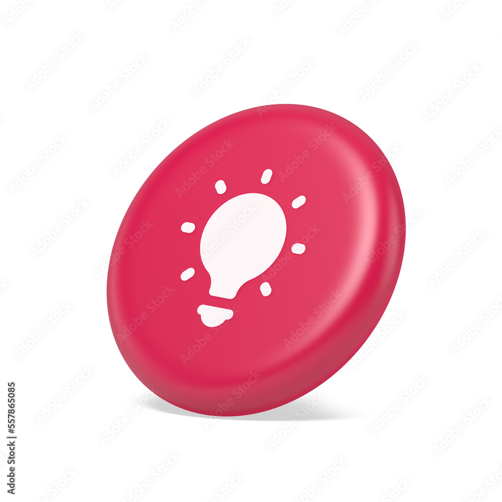 Aufkleber light bulb illuminated innovation idea button brainstorming creative solution 3d side view icon