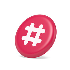 Hashtag button social network media communication symbol internet message key 3d side view icon