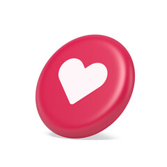 Dating application mobile interface button with heart social network communication 3d side view icon