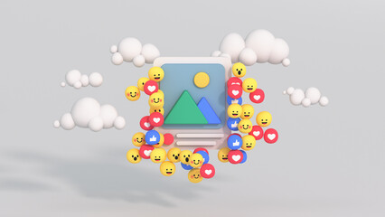 Social media post and unique design emojis 3D render illustration