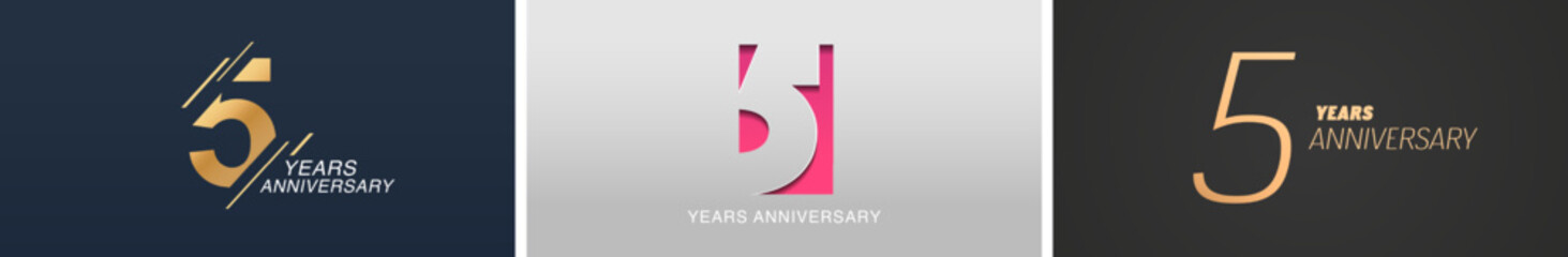 5 years anniversary vector icon, logo. Isolated graphic design set with number for 5th anniversary birthday