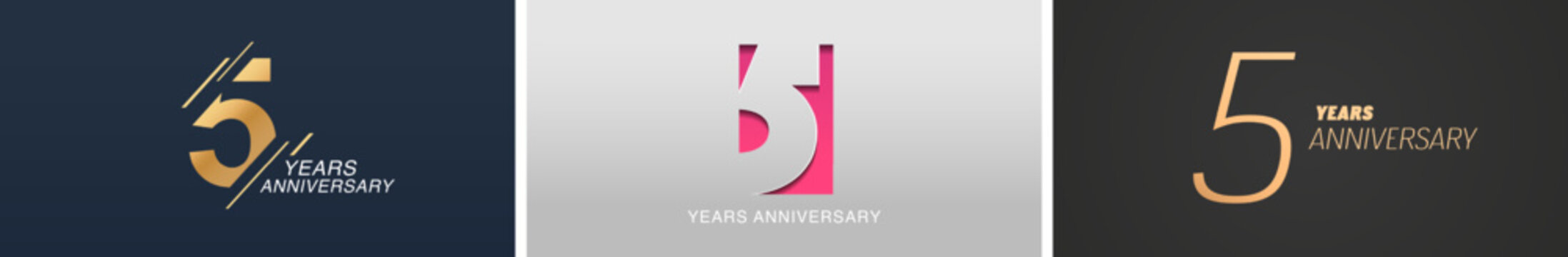 5 years anniversary vector icon, logo. Isolated graphic design set with number for 5th anniversary birthday
