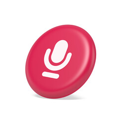 Microphone sound live recording button web app design radio music broadcasting 3d side view icon