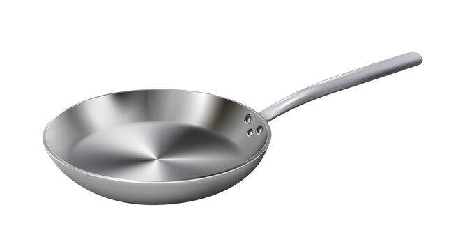 Realistic empty metal frying pan isolated. Png, kitchen utensil.