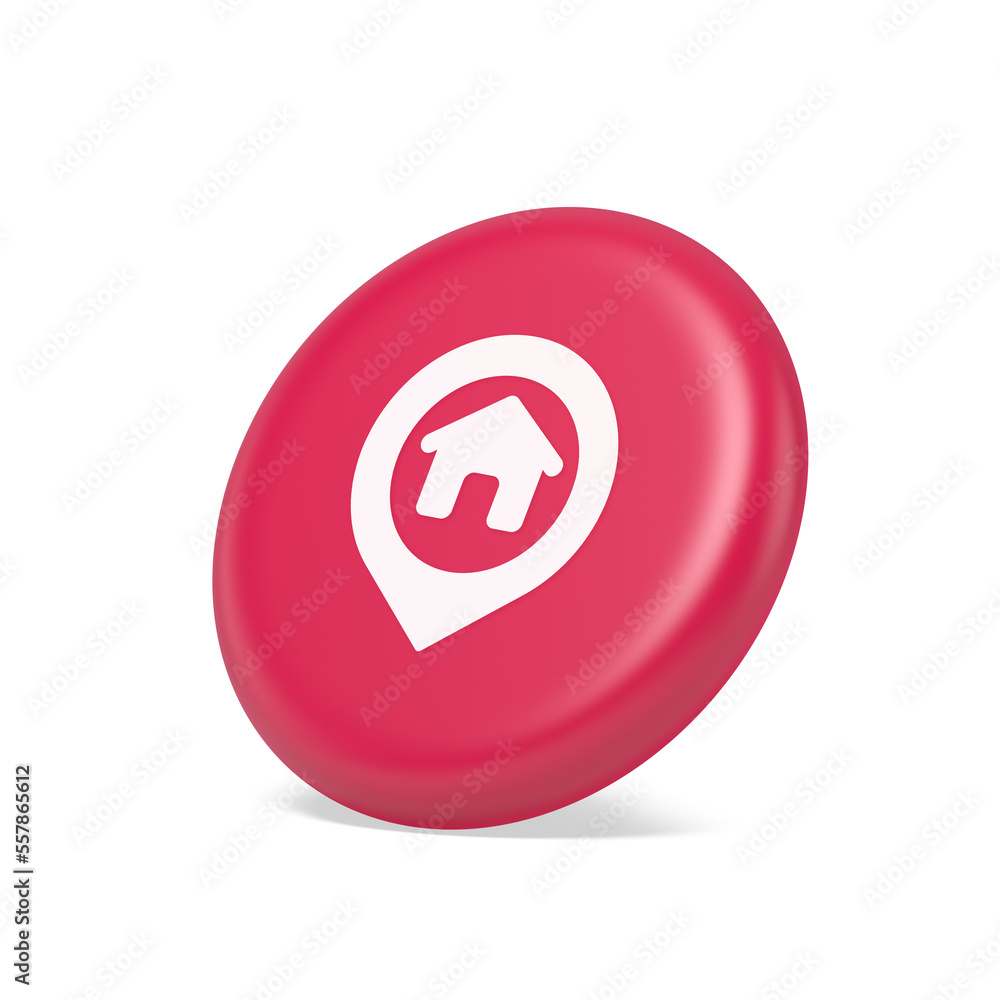 Poster house map pin location button navigation panel web app gps network pointer 3d isometric realistic ic