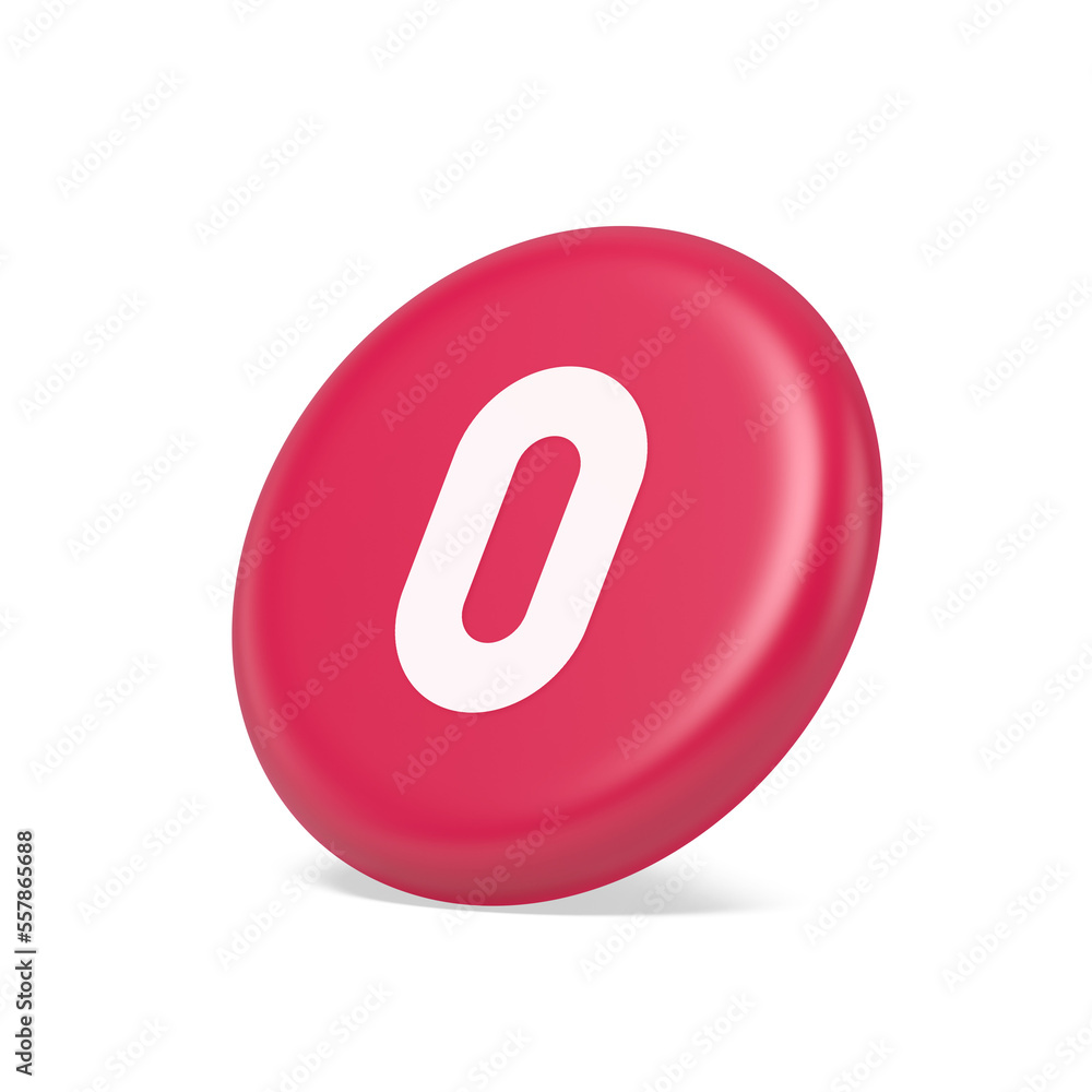 Aufkleber zero character number button digital sign for math counting cyberspace communication 3d side view ic