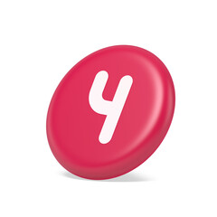 Four number pink round button keyboard interface financial calculation service 3d side view icon