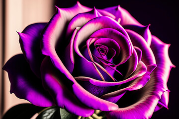 Fototapeta na wymiar Illustration of a dark purple rose flower in violet color with clear petals, made with generative AI