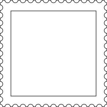 white with black outline stroke square blank postage stamp isolated on transparent background, icon, png illustration, clip art