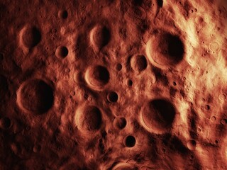 Martian surface is covered with large craters. Impact craters on the surface of the red planet. - obrazy, fototapety, plakaty
