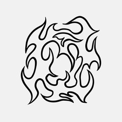 Popular and trending black and white vector fire ornament objects 2023 for tshirts, long sleeves, hoodies, parkas, streetwear, apparel and pajamas. Hand drawing of cool vector fire.