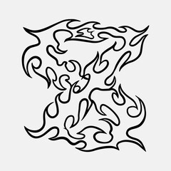 Popular and trending black and white vector fire ornament objects 2023 for tshirts, long sleeves, hoodies, parkas, streetwear, apparel and pajamas. Hand drawing of cool vector fire.