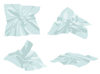 Used napkin or crumpled paper isolated on blue background. Cold or flu seasonal. Wet paper set, crumpled wrinkled wrapper vector illustration. Vector cartoon - obrazy, fototapety, plakaty