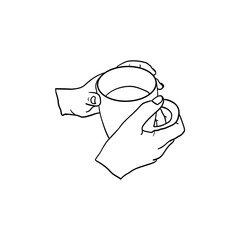 hand holding a cup of coffee icon, line art of hand holding a cup of coffee