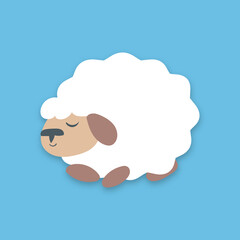 Set of cute cartoon sheep, Counting sheep to fall asleep on blue background. 