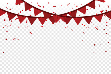 Obraz premium Many Falling Tiny Red Confetti And Ribbon Falling Isolated On Transparent Background. Switzerland, Singapore, Turkey, Japan, Indonesia Flag Color Concept Vector