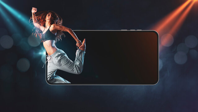 Dancer jumping out of a smartphone screen