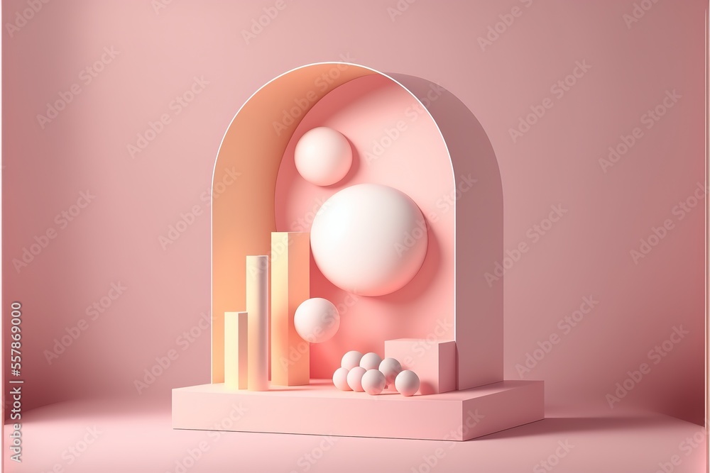 Poster minimal background, mock up with podium for product display. 3d illustration