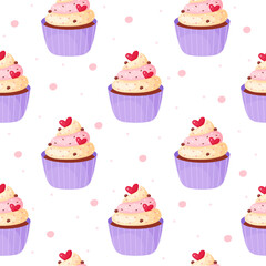 Seamless background with cupcakes, cute cupcakes seamless pattern