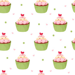 Seamless background with cupcakes, cute cupcakes seamless pattern