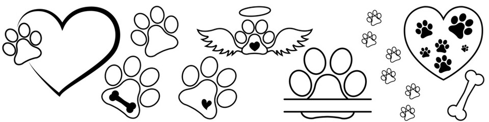 Heart paw icon vector set. Dog paw illustration sign collection. love dog symbol.