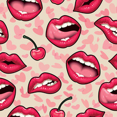 Vector seamless pattern with sexy red lips - 557869296