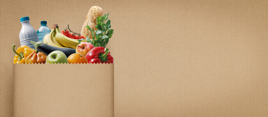 Grocery shopping bag full of vegetables and other products