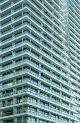 Skyscraper windows in business district in Prague