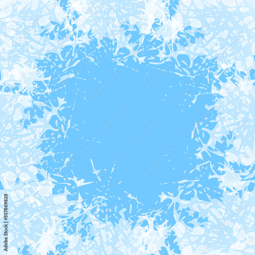 Poster white frosted texture on freeze winter window. ice crystals frame with frosty patterns. jpeg illustr