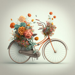 Illustration of a bike with flowers. Generative AI.