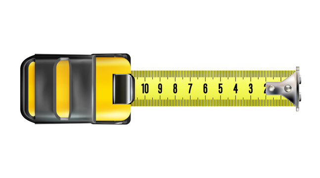 Top view Realistic Tape measure isolated. Photo-realistic roulette, construction tool for length measuring. Design case in yellow-black version. png