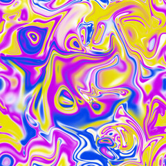 Holographic seamless pattern. The effect of flowing iridescent liquid. Psychedelic effect. Fairy tale unicorn trend background. 90s fashion..