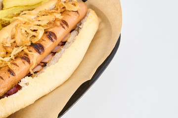 hot dog with french fries and fried onion