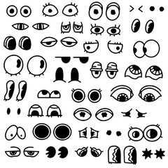 Different types of eyes hand drawn vector illustration set in cartoon style on white background. Cartoon, abstract eyes