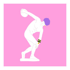 Greece statue with modern element on pink background.T-shirt print design template.Greece culture antique illustration collection. Historical cartoon drawing bundle. Antique art element with glasses
